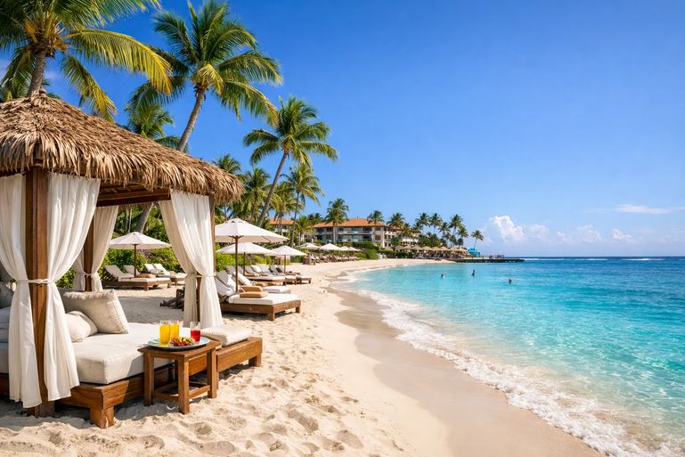 Palm-lined resort entrance in Punta Cana, Dominican Republic